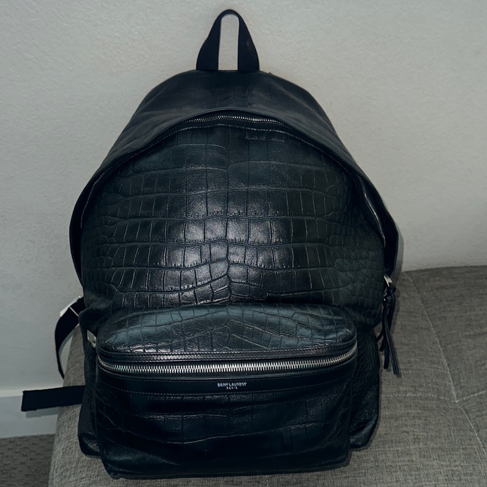 Saint Lauren city crocodile-effect backpack